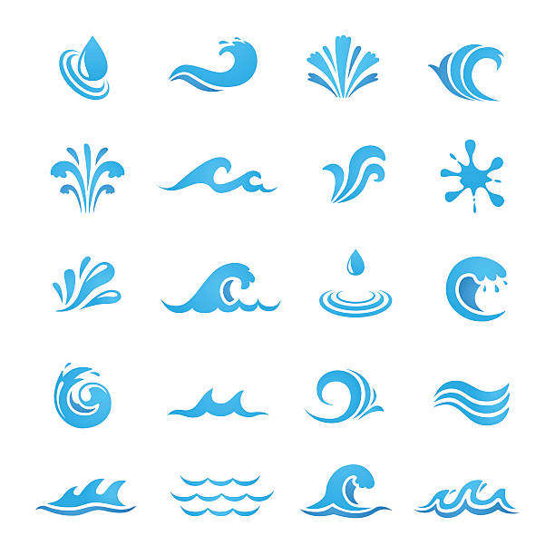Set of Water Design Elements Vector illustration of 20 water design elements. Can be used as icon, symbol and logo design. wave water symbols stock illustrations