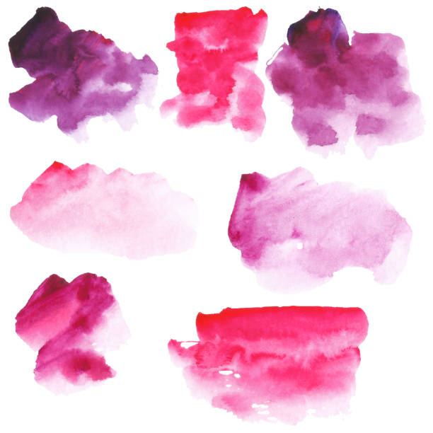 illustrations, cliparts, dessins animés et icônes de ensemble de taches d'aquarelle. taches sur un fond blanc. bourgogne, violet, rose, rouge. texture abstraite d'aquarelle. isolé. vecteur. - bordeaux