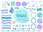 Set of watercolored seasonal winter frames / Snow , Nature / for Labels, Badges, Icons, Banners etc.