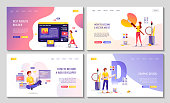 Set of web pages for Web designer, Website developer, Programmer, Graphic design, Digital illustrator, Vector artist. Vector illustration for banner, presentation, advertising, commercial.
