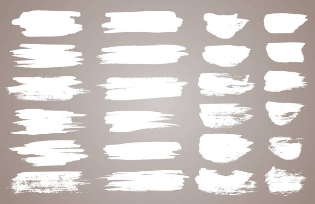 Set of white ink vector stains. Vector black paint, ink brush stroke, brush, line or round texture. Dirty artistic design element, box, frame or background for text  hitting stock illustrations