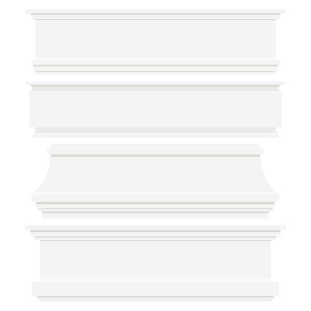 Set of white plastic or wood baseboards isolated on white background. Set of white plastic or wood baseboards isolated on white background. Architectural elements for interior wall design. Vector flat style illustration. Moldings of various shapes collection. moulding trim stock illustrations