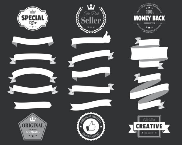 Set of White ribbons, banners, badges and labels, isolated on a black background. Elements for your design, with space for your text. Vector Illustration (EPS10, well layered and grouped). Easy to edit, manipulate, resize or colorize. Please do not hesitate to contact me if you have any questions, or need to customise the illustration. http://www.istockphoto.com/portfolio/bgblue
