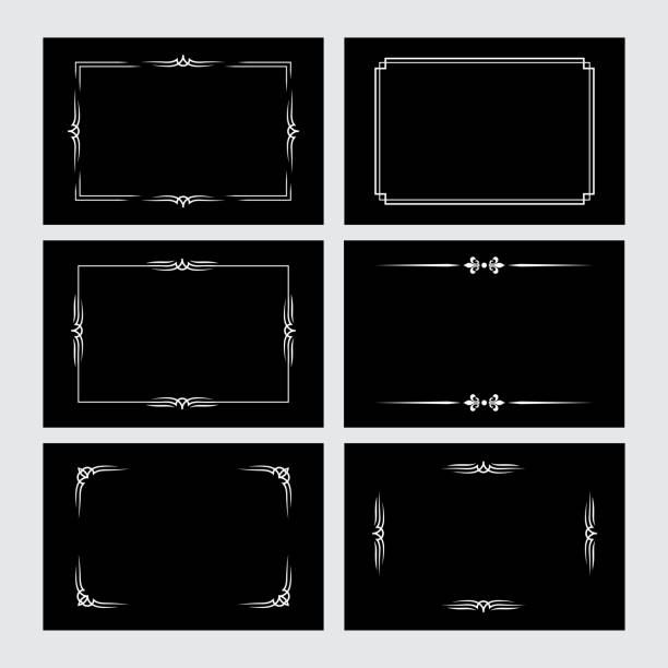 Set of white vintage borders in silent film style isolated on black background. Vector retro design elements. Set of white vintage borders in silent film style isolated on black background. Vector retro design elements movie borders stock illustrations
