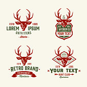 Set of badges labels. Deer head. Collection of quality emblem templates for business. Premium retro vintage symbols. Vector illustration. Hand crafted authentic drawn graphics.