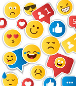 Set of yellow emoticons and emojis. Vector illustration flat style on white background