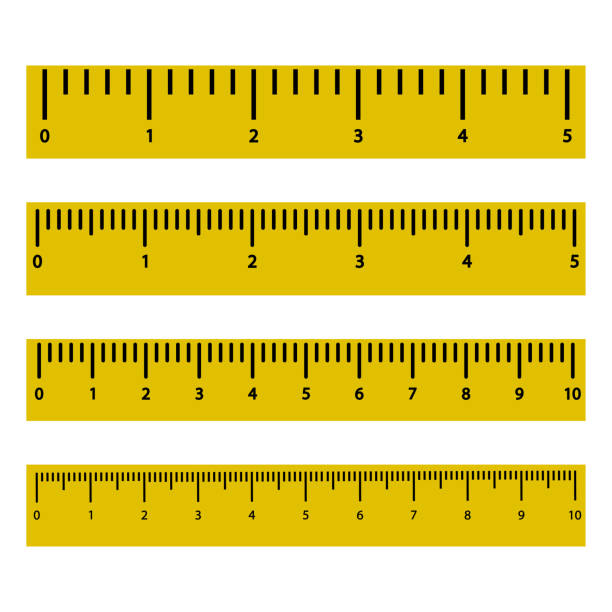 Set of yellow rulers with black scale and numbers. Vector illustration Set of yellow rulers with black scale and numbers. Vector illustration ruler stock illustrations