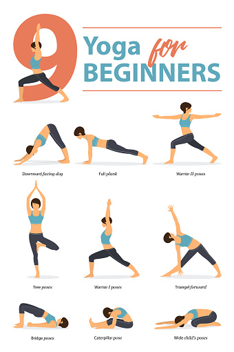 Set Of Yoga Postures Female Figures Infographic 9 Yoga Poses For ...