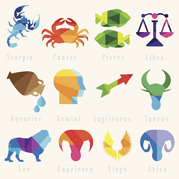 ilustrações de stock, clip art, desenhos animados e ícones de conjunto de sinais do zodíaco horóscopo @action: button - numerologia