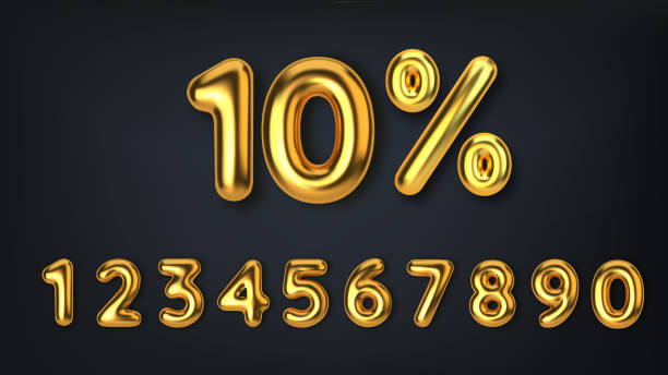 ilustrações de stock, clip art, desenhos animados e ícones de set off discount promotion sale made of realistic 3d gold balloons. number in the form of golden balloons. template for products, advertizing, web banners, leaflets, certificates and postcards. vector illustration - numbers
