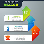 Set Pencil with eraser, Fountain pen nib and Layers. Business infographic template. Vector