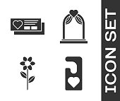 istock Set Please do not disturb with heart, Ticket with heart, Flower and Wedding arch icon. Vector 1223270401