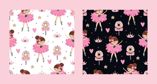 Set postcards. Cute ballerina on the background of stars, clouds and hearts. Vector illustration in a simple style. Set postcards. Cute ballerina on the background of stars, clouds and hearts. Vector illustration in a simple style. sweet little models pictures stock illustrations