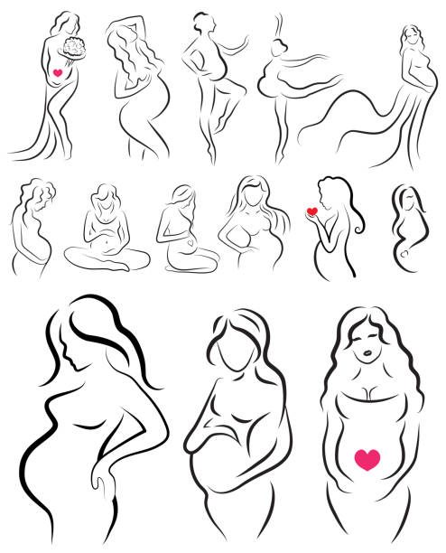 Set pregnant woman silhouette, pregnant sketch, isolated vector symbol Set pregnant woman silhouette, pregnant sketch, isolated vector symbol pregnant silhouettes stock illustrations