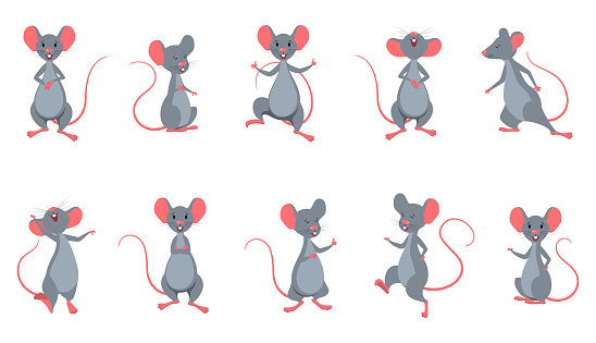 Set Rats (Mice) in Different Poses. Funny Cheerful Characters Isolated