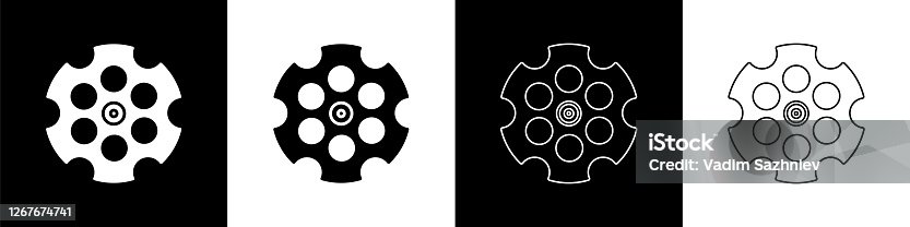 istock Set Revolver cylinder icon isolated on black and white background. Vector Illustration 1267674741