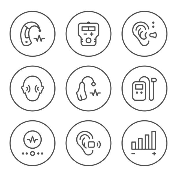 ustawianie okrągłych ikon aparatu słuchowego - hearing aids stock illustrations
