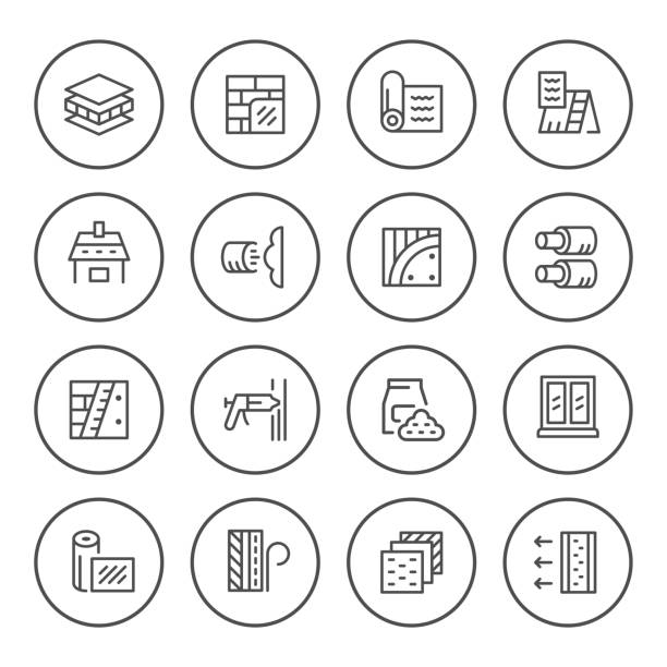 runde setzleitung ikonen der isolierung - dachdämmung stock-grafiken, -clipart, -cartoons und -symbole