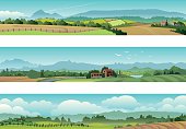 Vector Illustration of 3 beautiful rural landscape scenes.