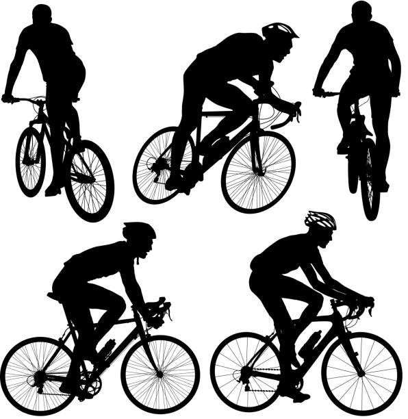 Set silhouette of a cyclist male.  vector illustration. Set silhouette of a cyclist male.  vector illustration. road silhouettes stock illustrations