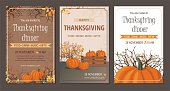 Set Thanksgiving greeting cards and invitations with pumpkin. Vector Illustration