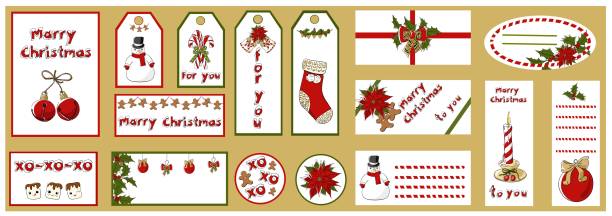 Set A set of Christmas cards, invitations, and gift tags. Hand drawn,doodle,cartoon. svg stock illustrations