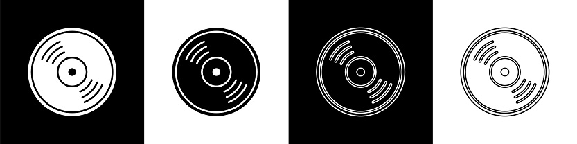 Set Vinyl disk icon isolated on black and white background. Vector Illustration