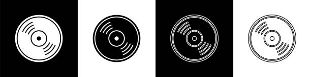 Set Vinyl disk icon isolated on black and white background. Vector Illustration Set Vinyl disk icon isolated on black and white background. Vector Illustration music clipart stock illustrations