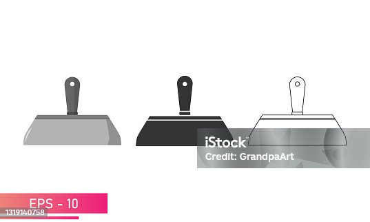 istock Set, Wide construction spatula. Linear, solid and realistic design. On a white background. Tools for workers. Flat vector illustration. 1319140758