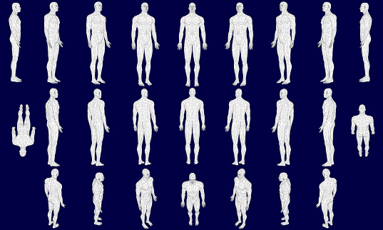 Set with a polygonal man in different positions. 3D. Vector illustration