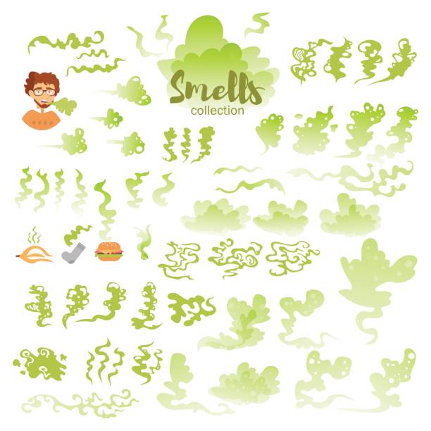 Set with bad smells Set with bad smells. Isolated art on white background. Vector. Flat. Green smelling stock illustrations