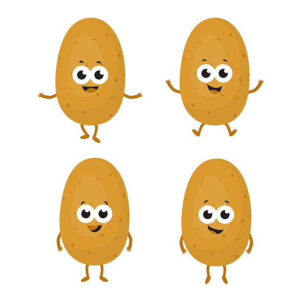 set with cartoon potatoes set with cartoon potatoes isolated on white, background with cute vegetable characters potato clipart stock illustrations