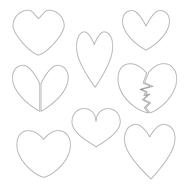 Set with Heart Contours Set with Minimalistic Heart Contours. Vector EPS 10 half happy half sad stock illustrations