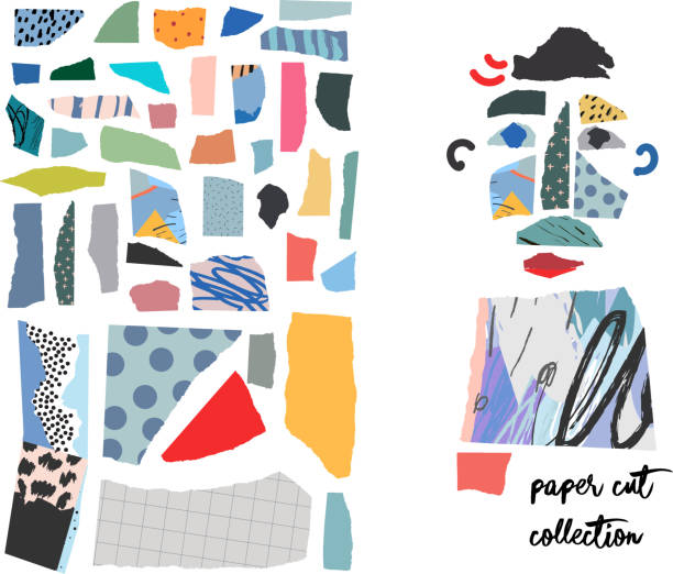 ilustrações, clipart, desenhos animados e ícones de conjunto com corte pedaços de papel - collage