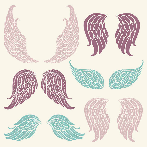 Set with Wings. Set of illustrations with vintage angel wings. angel stock illustrations