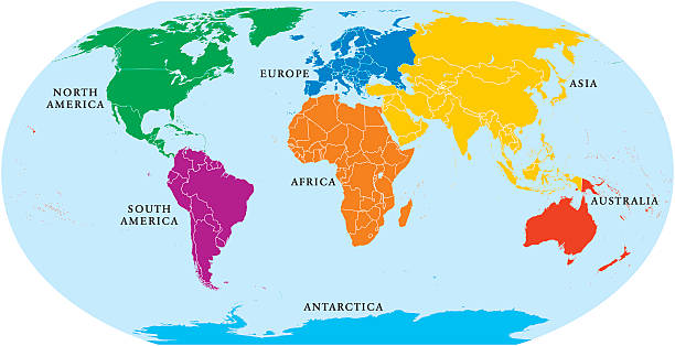 siedem świata mapa świata - south africa stock illustrations