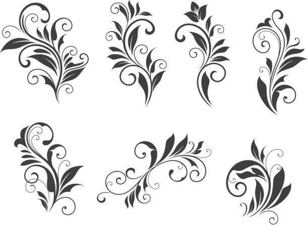Seven floral elements Seven floral elements isolated on white background for retro design embellishment stock illustrations