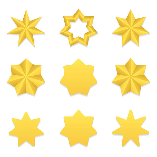 Seven poin stars collection Set of nine different golden seven point stars. Vector, eps10. acute angle stock illustrations