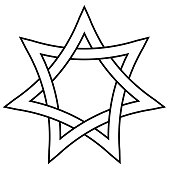 seven pointed star with braided sides, vector star of david weave icon in outline style