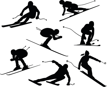 Seven Skiers Silhouettes