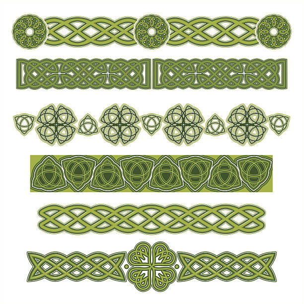 Several green Celtic designs on a white background Set of Celtic Design Elements. Vector. religious cross clipart stock illustrations
