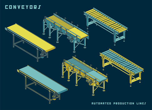 Several types of Conveyors Isometric View