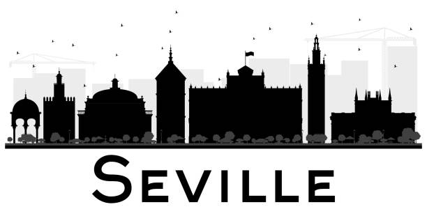 seville city skyline black and white silhouette. - sevilla 幅插畫檔、美工圖案、卡通及圖標