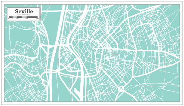 seville i̇spanya şehir haritası retro tarzı. anahat harita. - sevilla stock illustrations