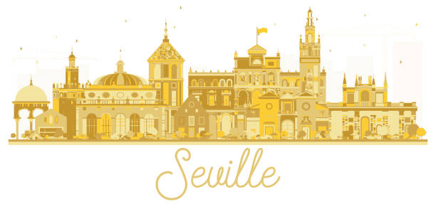 sewilla hiszpania miasto skyline złota sylwetka. - sevilla stock illustrations