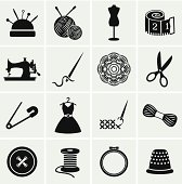 Set of sewing and needlework icons. Collection of design elements. Vector illustration.