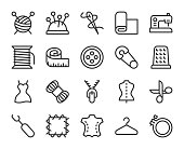 Sewing and Needlework Line Icons Vector EPS File.
