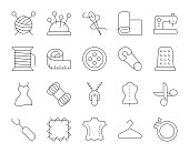 Sewing and Needlework Thin Line Icons Vector EPS File.