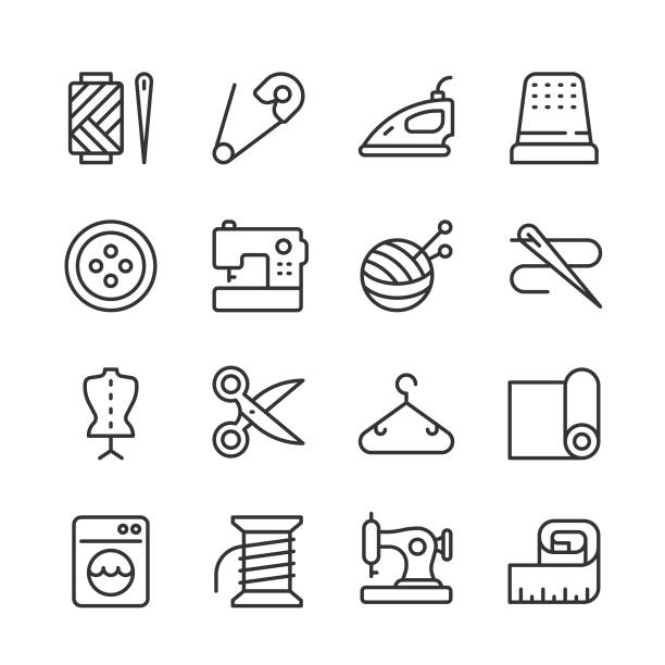 Sewing & Needlework Icons — Monoline Series Vector outline icon set appropriate for web and print applications. Designed in 48 x 48 pixel square with 2px editable stroke. Pixel perfect. spool stock illustrations