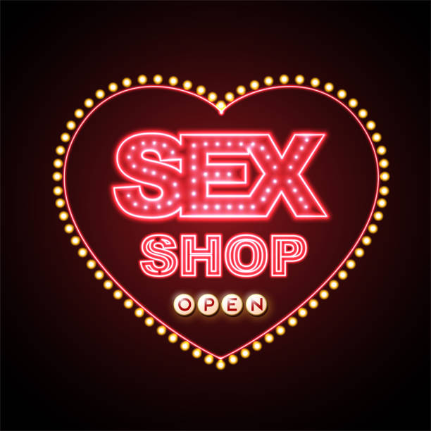 sex shop neon sign - секс шоп stock illustrations.